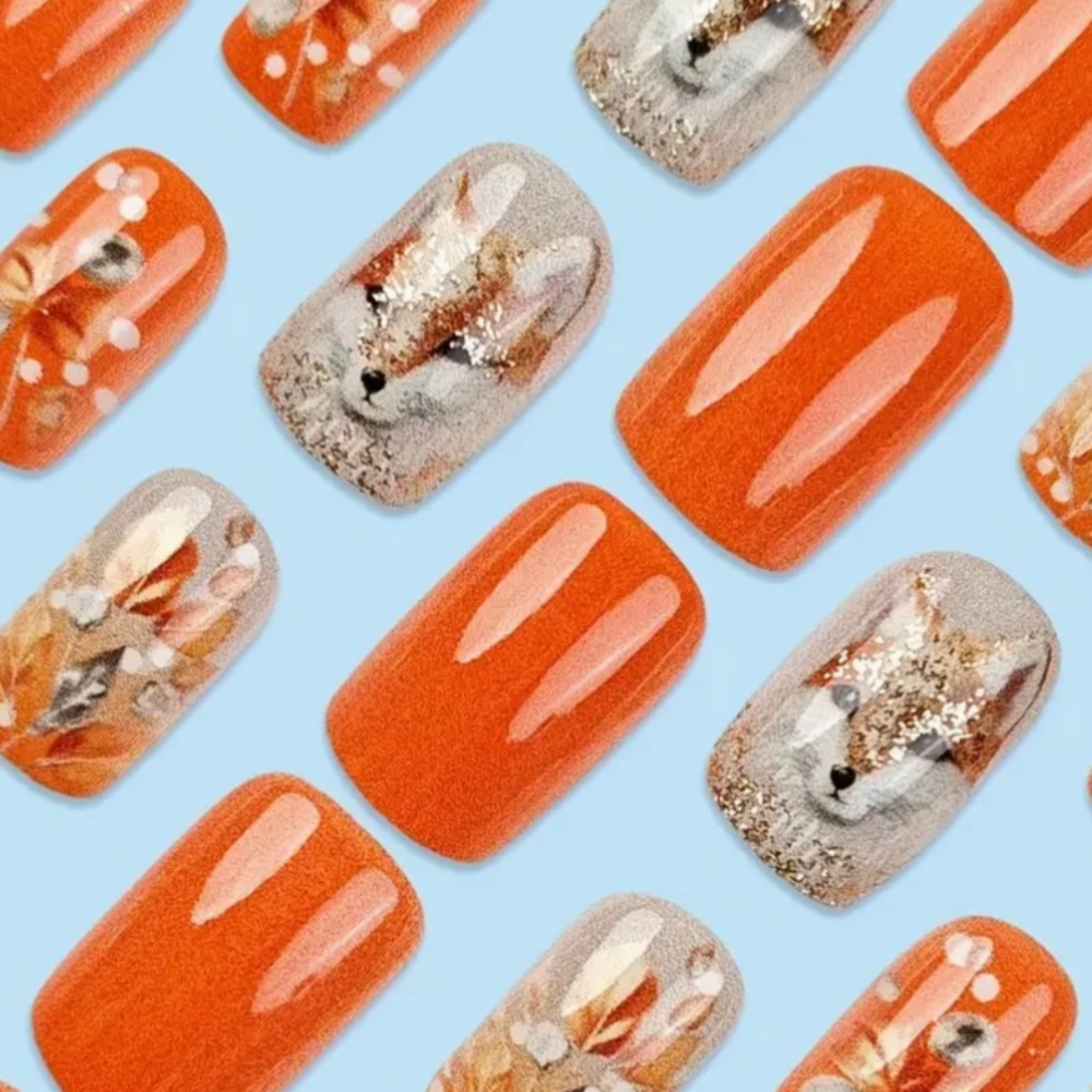 New! 🍁boho Orange Fox Nail Wraps🍁